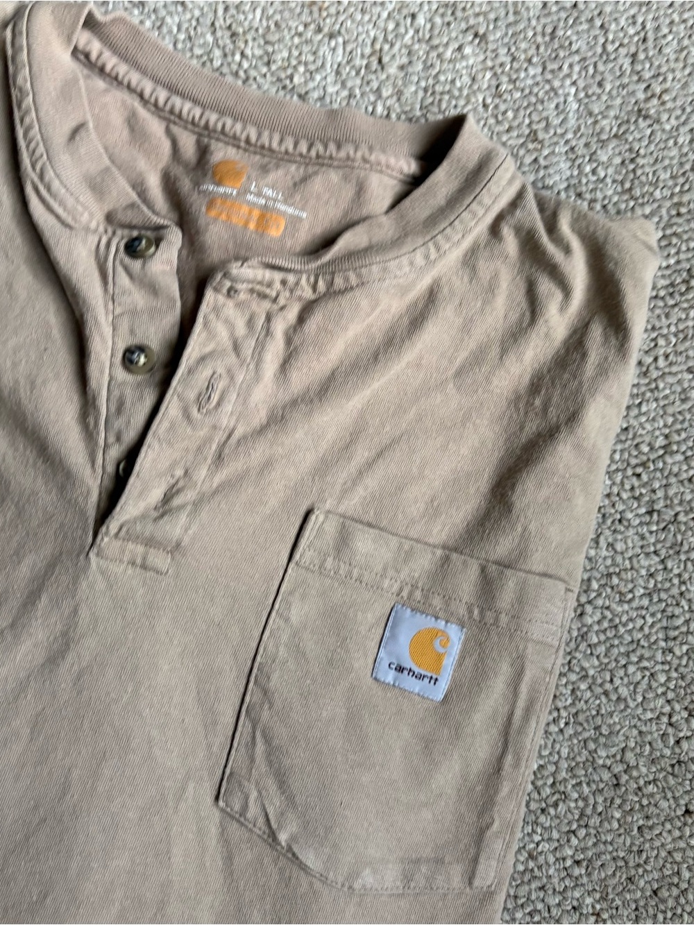 Carhartt Men’s Henley Pocket Long-Sleeve Shirt in Khaki Brown